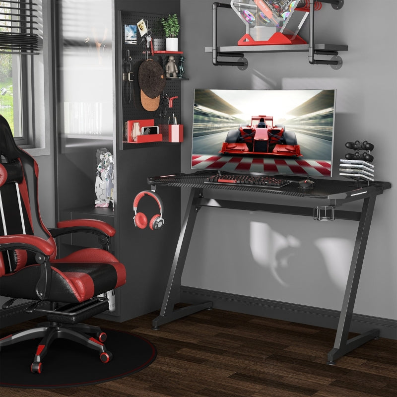 Carbon Fibre Gaming Desk, Black, Gamer Workstation with Storage