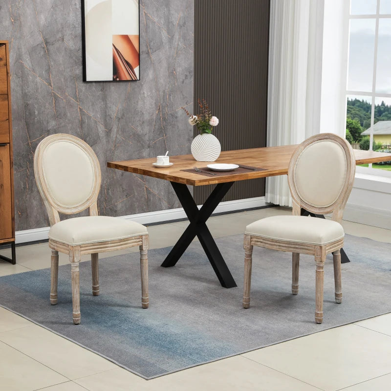 French-Inspired Wooden Dining Chairs - Cream (Set of 2)