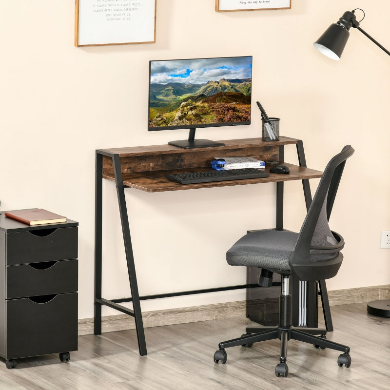 Rustic Brown Home Office Writing Desk with Storage Shelf - 100 x 45 cm