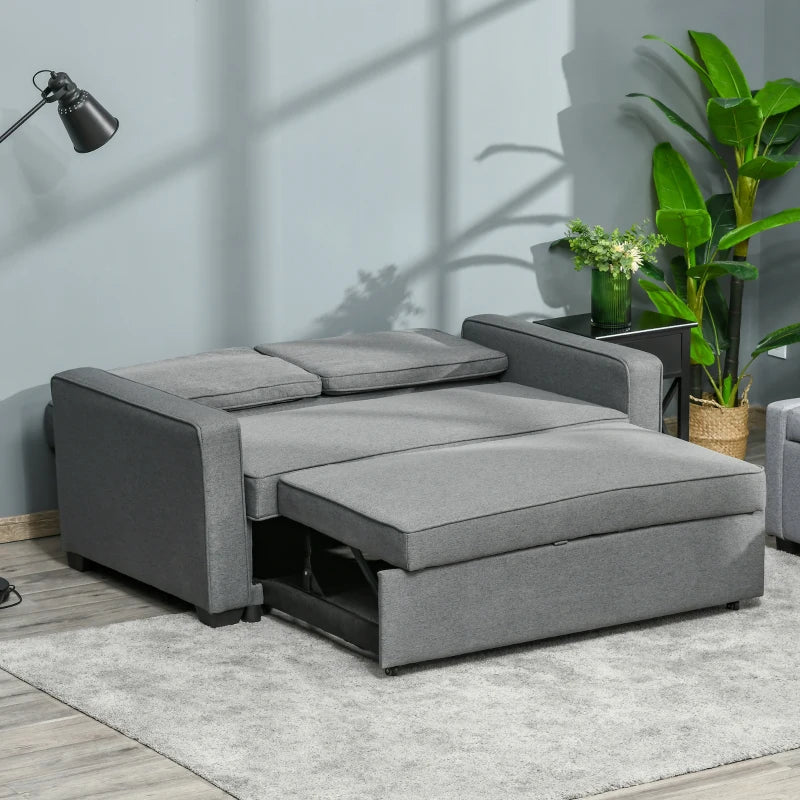 Grey Double Sofa Bed with Adjustable Backrest - Pull Out Click Clack Sofa Bed for Living Room and Bedroom