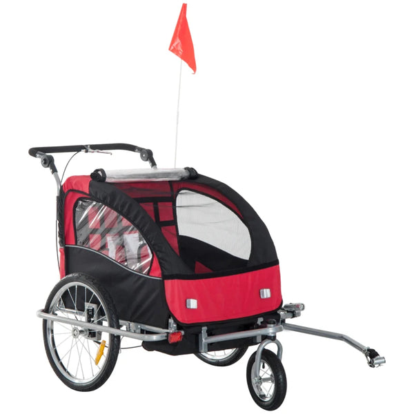 Black and Red 2-Seater Bicycle Baby Child Carrier Trailer