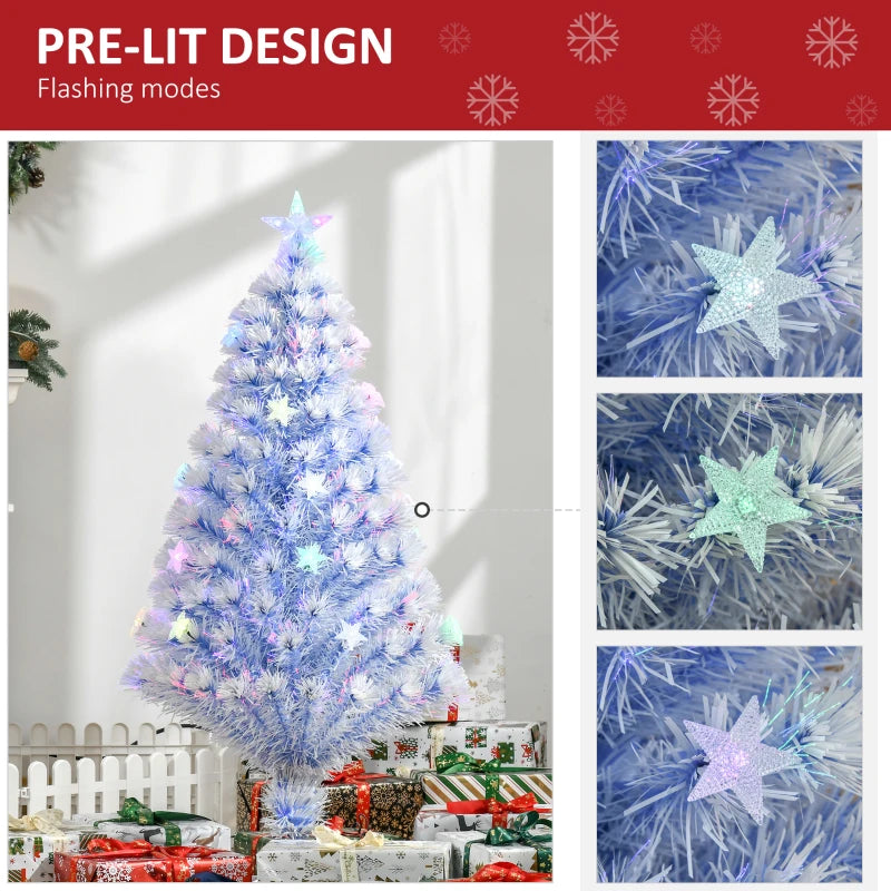 4FT Pre-Lit White Blue Fibre Optic Christmas Tree with LED Lights