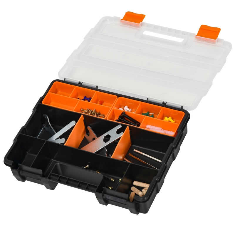 4-Piece Black and Orange Plastic Tool Storage Boxes with Dividers and Locking Lids