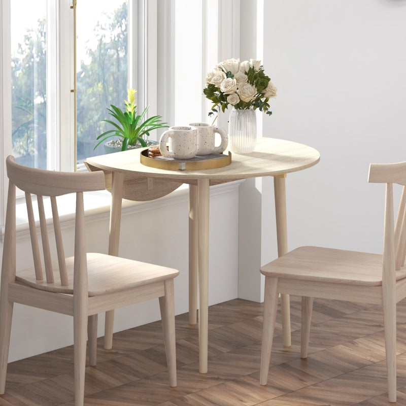 Round Drop Leaf Dining Table, Natural Wood, Seats 4