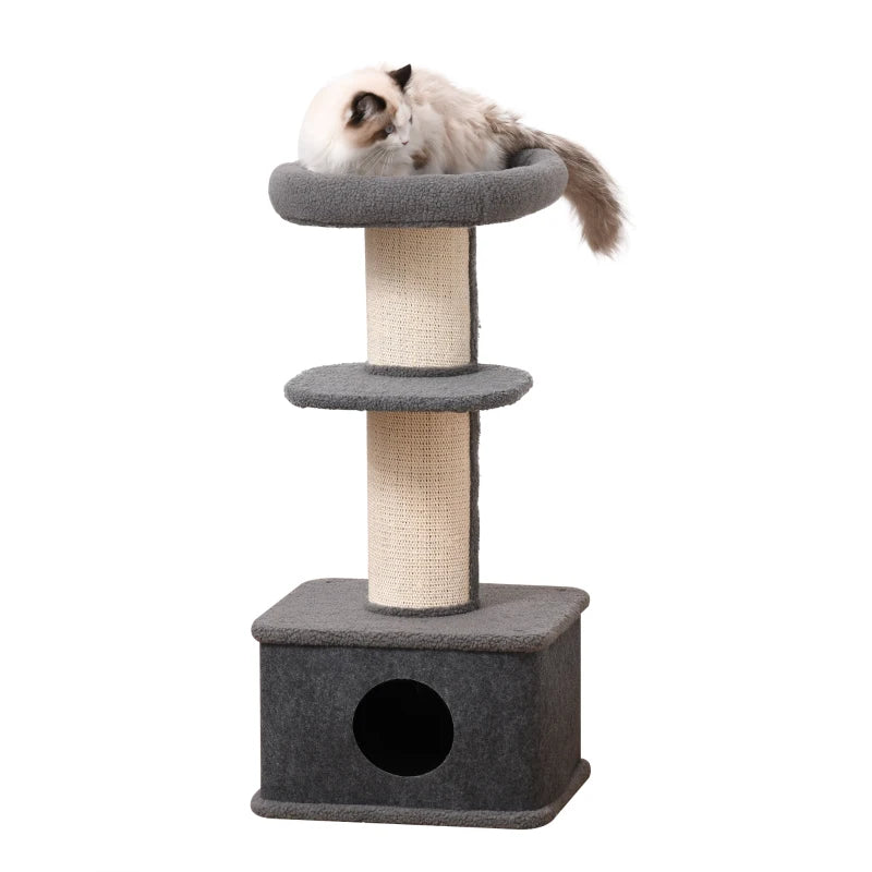 Grey Cat Tree Tower with Scratching Post and Condo