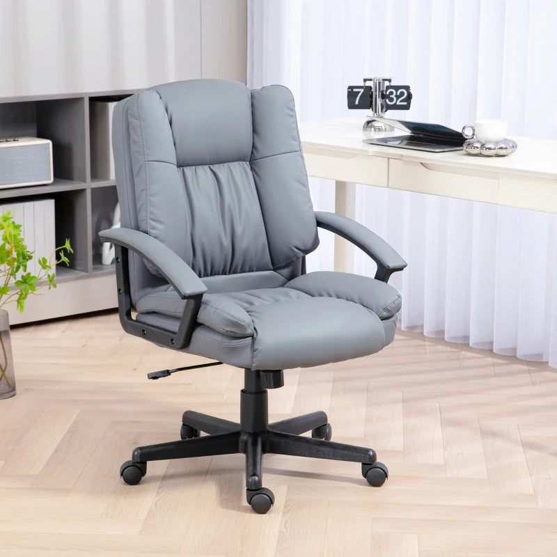 Light Grey Faux Leather Office Chair with Adjustable Height