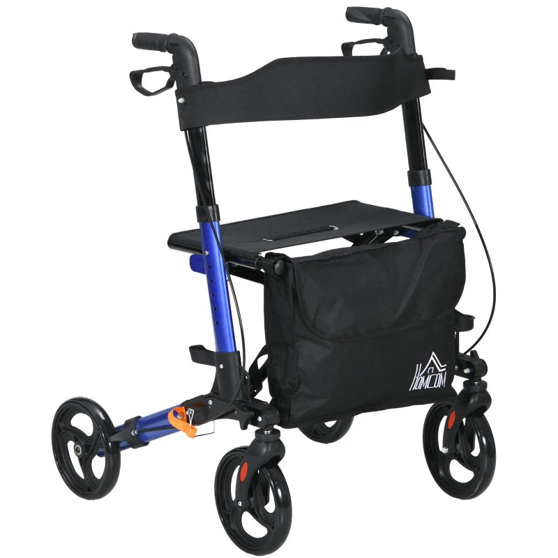 Blue Folding Rollator Walker with Seat and Brakes