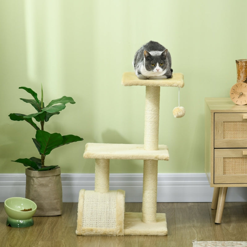 72cm Cat Tree with Scratching Post & Pad - Cream White