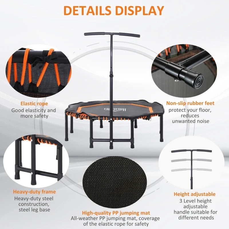 48" Orange Mini Fitness Trampoline with Adjustable Handle