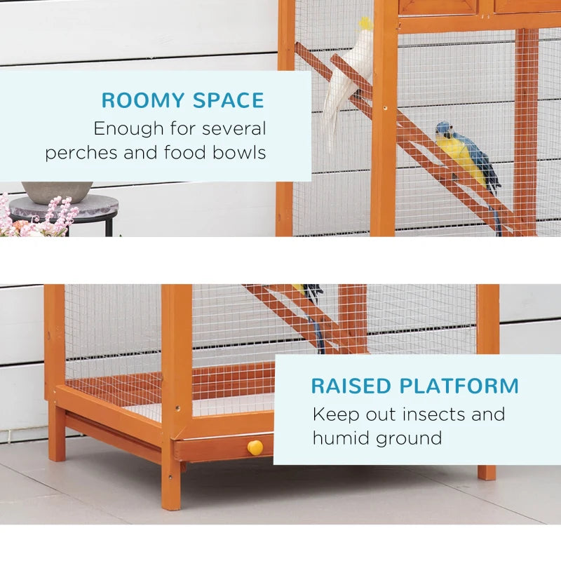 Orange Wooden Outdoor Bird Aviary Cage with Pull Out Tray - 2 Doors