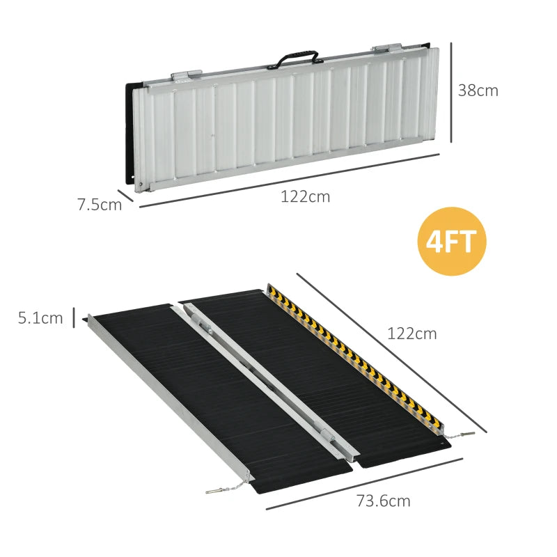 Aluminium Folding Wheelchair Ramp, 122x73cm, 272KG Capacity, Non-Skid Surface