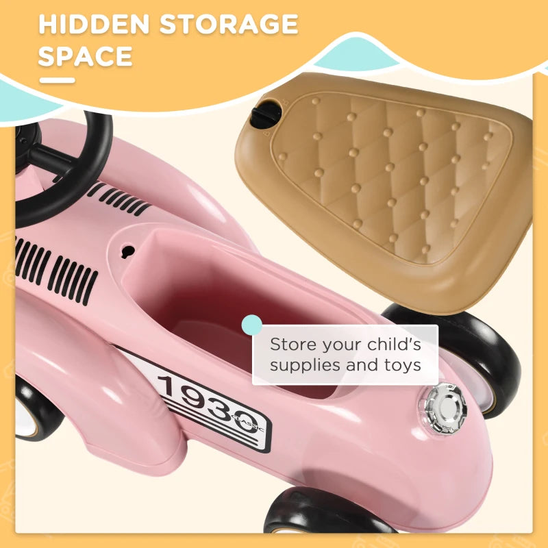 Pink Toddler Foot-to-Floor Slider with Under-Seat Storage & Horn