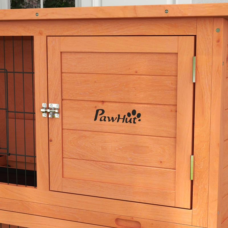 Orange Antiseptic Wood Rabbit Hutch with Run, 102cm