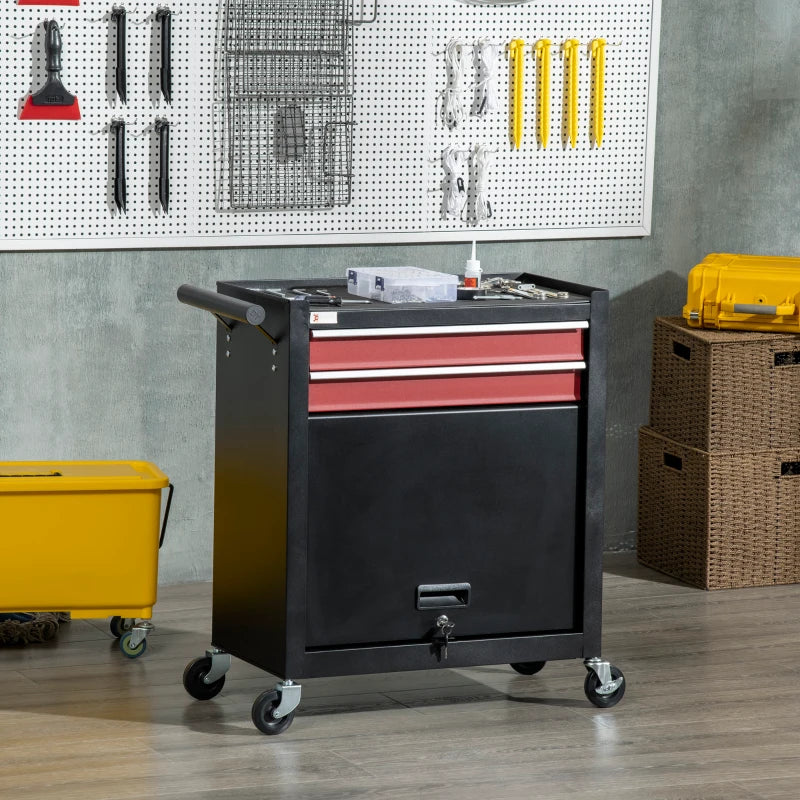 Black 2-Drawer Tool Chest on Wheels with Lockable Cabinet