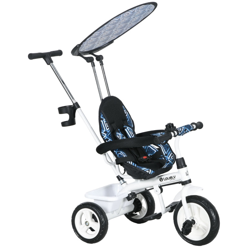 Blue 6-in-1 Kids Tricycle with 5-Point Harness and Canopy