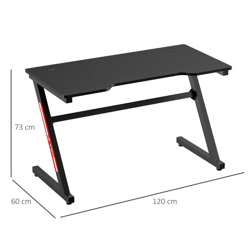 Black Z-Shaped Gaming Desk with Cable Management - 1.2m