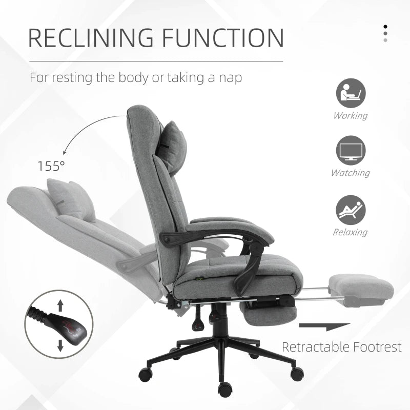 Light Grey Ergonomic Office Chair with Footrest and Armrests