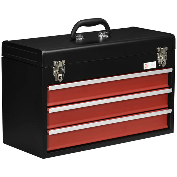 Black 3-Drawer Lockable Metal Tool Chest with Ball Bearing Runners