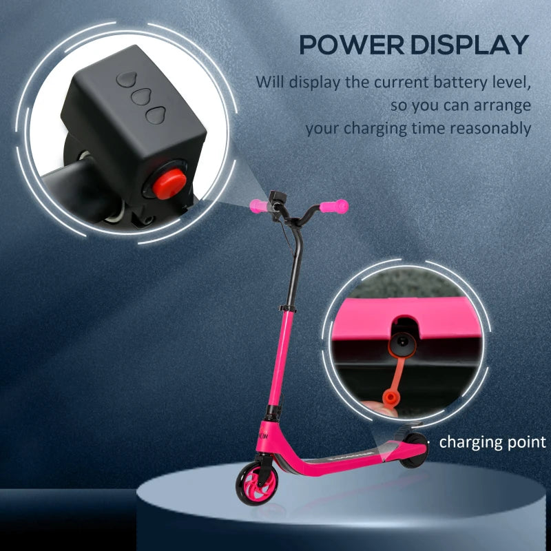 Electric Scooter with 120W Motor, Battery Display, Adjustable Height, Rear Brake - Pink