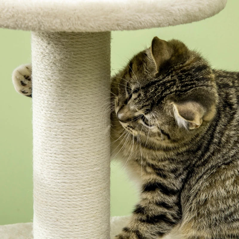 Beige Cat Tree with Scratching Post, House & Toy Ball