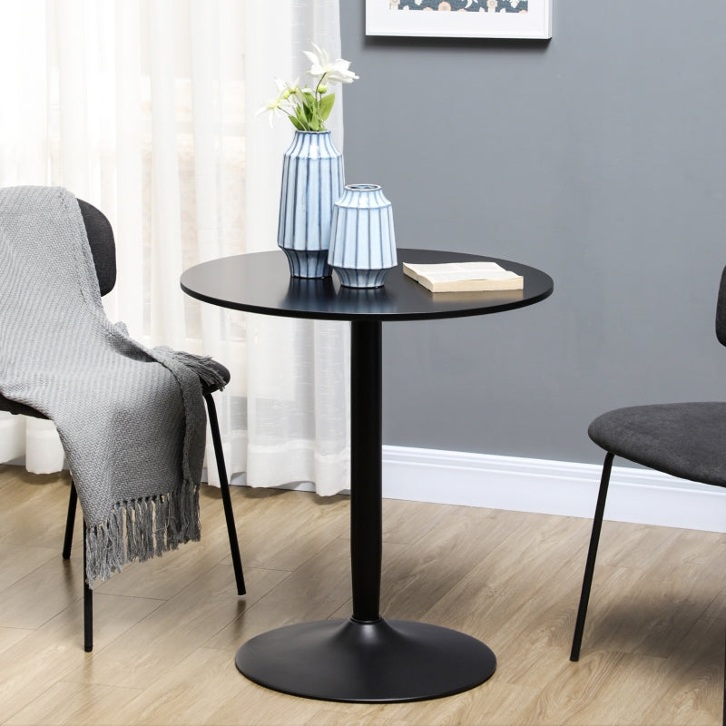 Black Small Round Dining Table with Steel Base - Compact Size for Kitchen