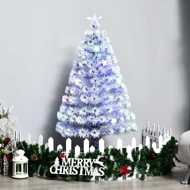 4FT Pre-Lit White Blue Fibre Optic Christmas Tree with LED Lights