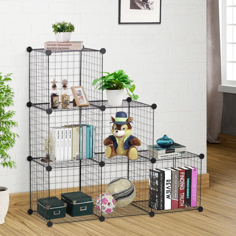 Black 6-Cube Metal Wire Storage Cabinet Organizer