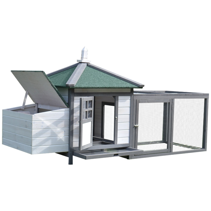 Grey Chicken Coop with Run and Nesting Box - Outdoor Poultry Pen 196x76x97cm