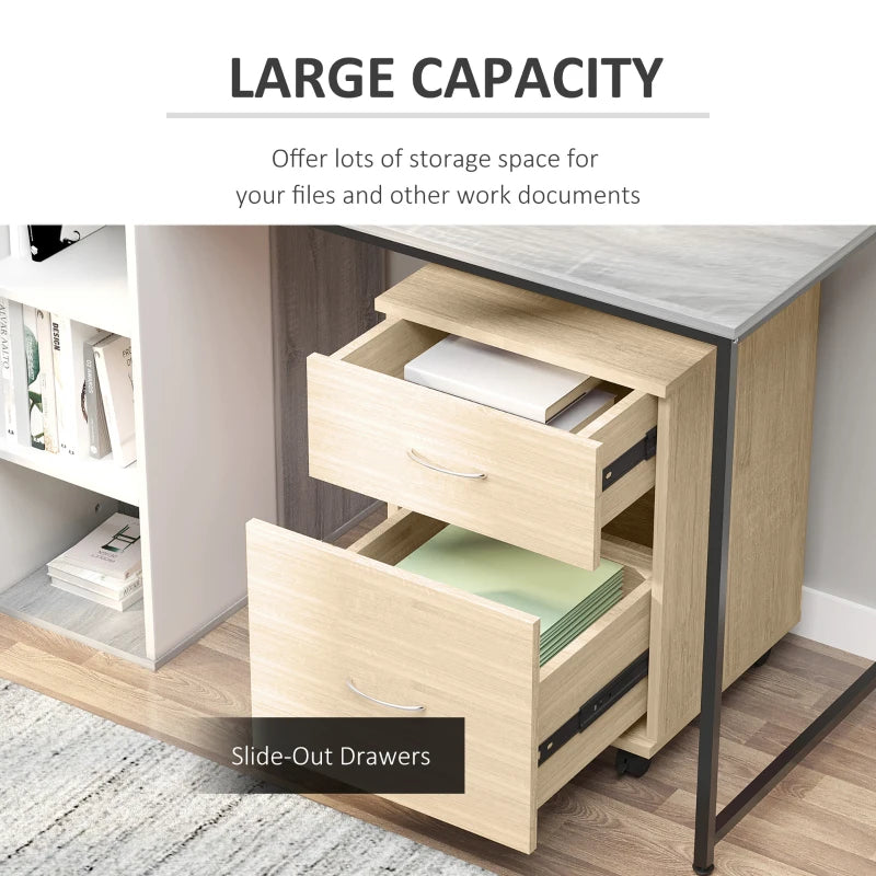 Oak 2-Drawer Mobile Filing Cabinet for Home Office