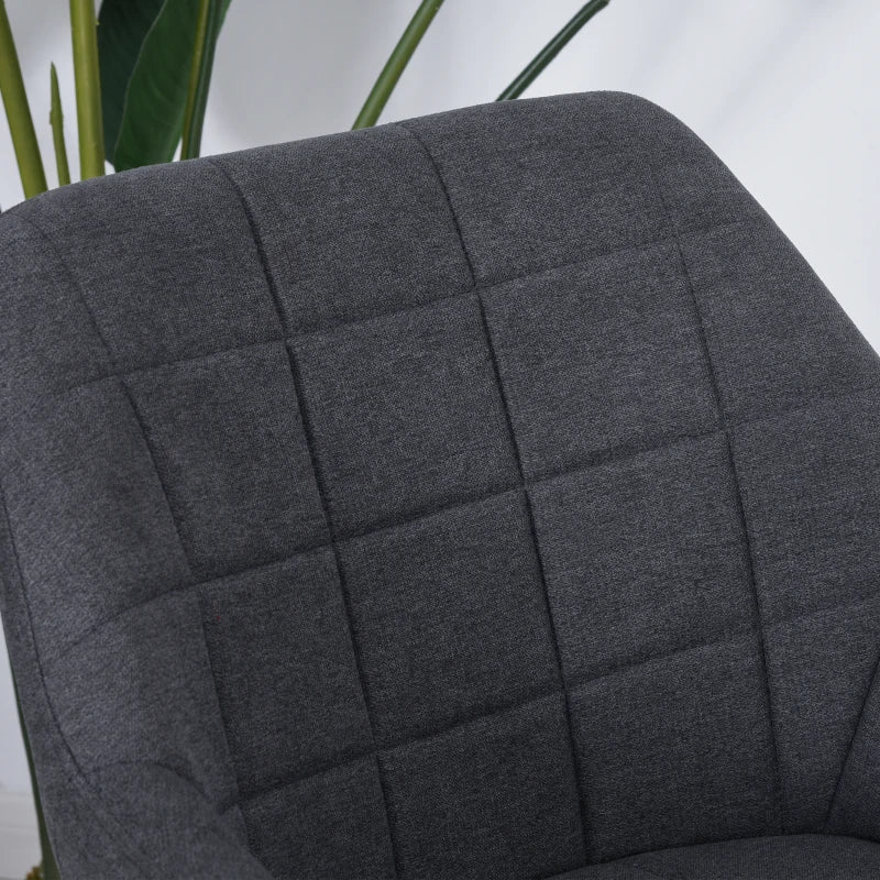 Dark Grey Linen Dining Chair Set with Grid Pattern Cushion