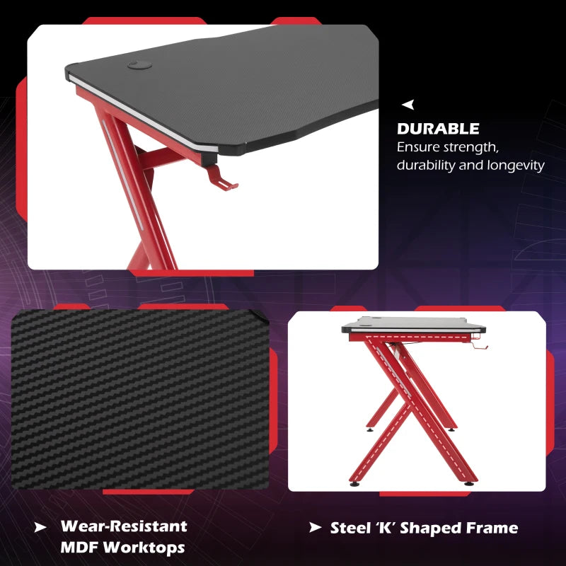 Red Gaming Desk with LED Light and Accessories