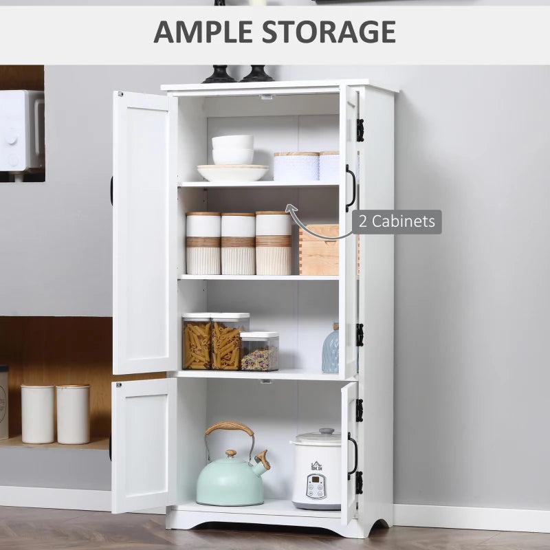 White Kitchen Storage Cabinet with Adjustable Shelves and Doors