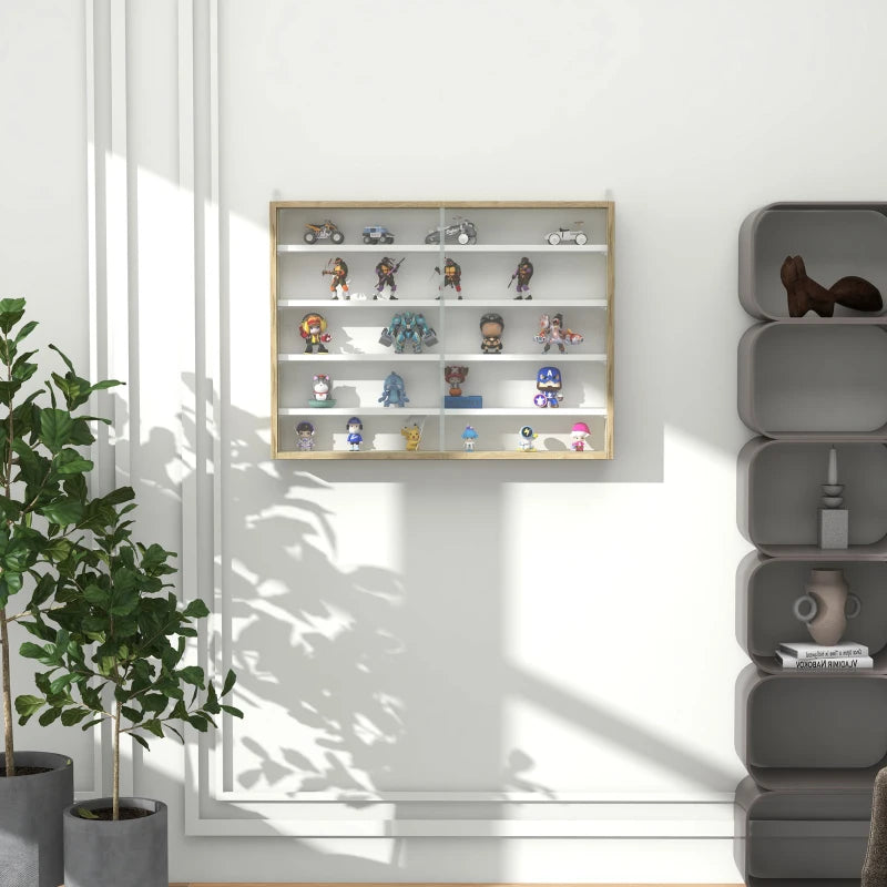 5-Tier Glass Door Wall Display Shelf - Natural, 60x80cm