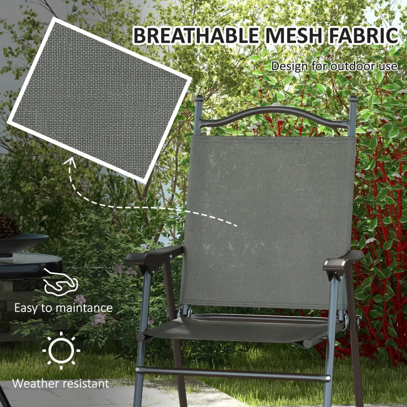 Dark Grey Folding Garden Chairs with Mesh Seats - Set of 2