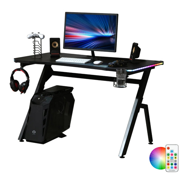 Black Carbon Fibre Gaming Desk with RGB Lights
