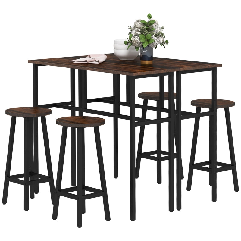 6-Piece Rustic Brown Bar Table Set with 2 Breakfast Tables and 4 Stools