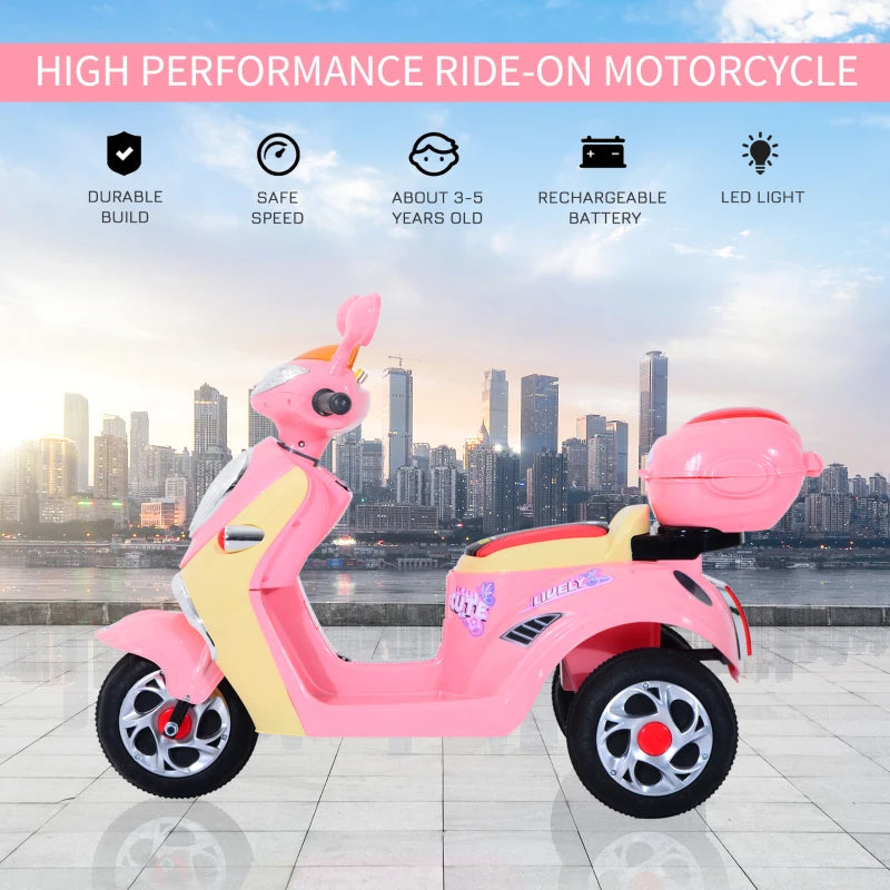 Kids Pink Electric Motorbike Toy Car with Headlight and Music - 6V