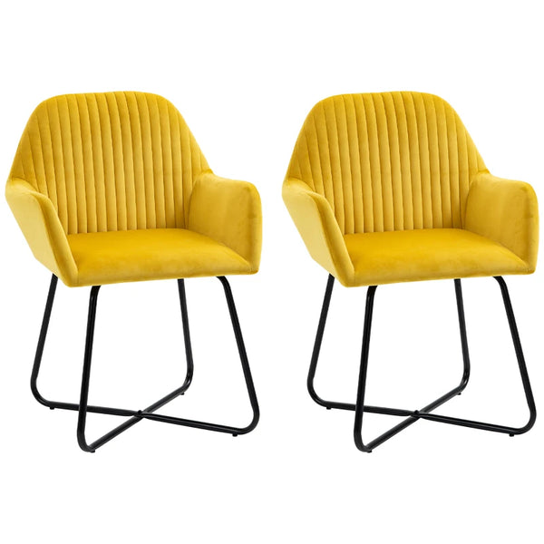 Yellow Velvet Accent Chairs, Set of 2 - Modern Armchairs for Living Room & Bedroom