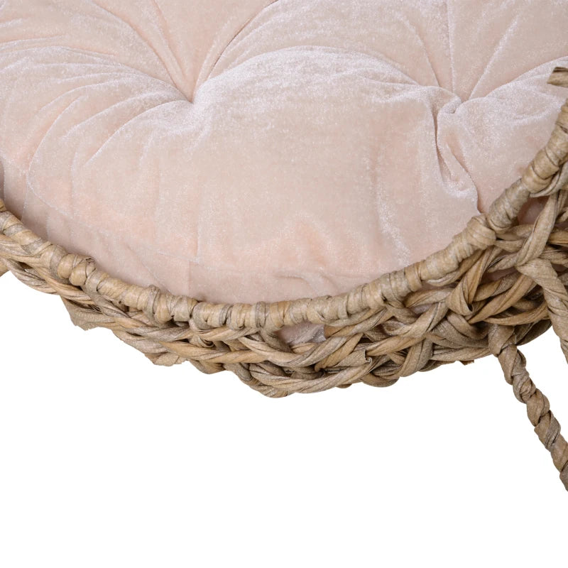 Rattan Cat Bed with Tripod Legs & Cushion - Natural Wood