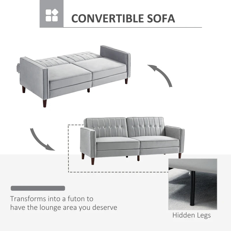 Light Grey Velvet Convertible Sofa Bed