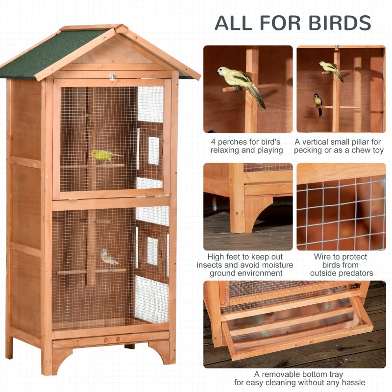 Wooden Outdoor Bird Cage for Finches and Canaries, White with Asphalt Roof