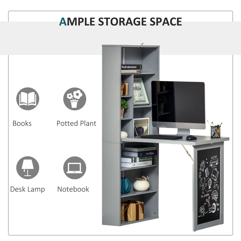 Grey Folding Desk with Blackboard - Multi-function Home Office Workstation