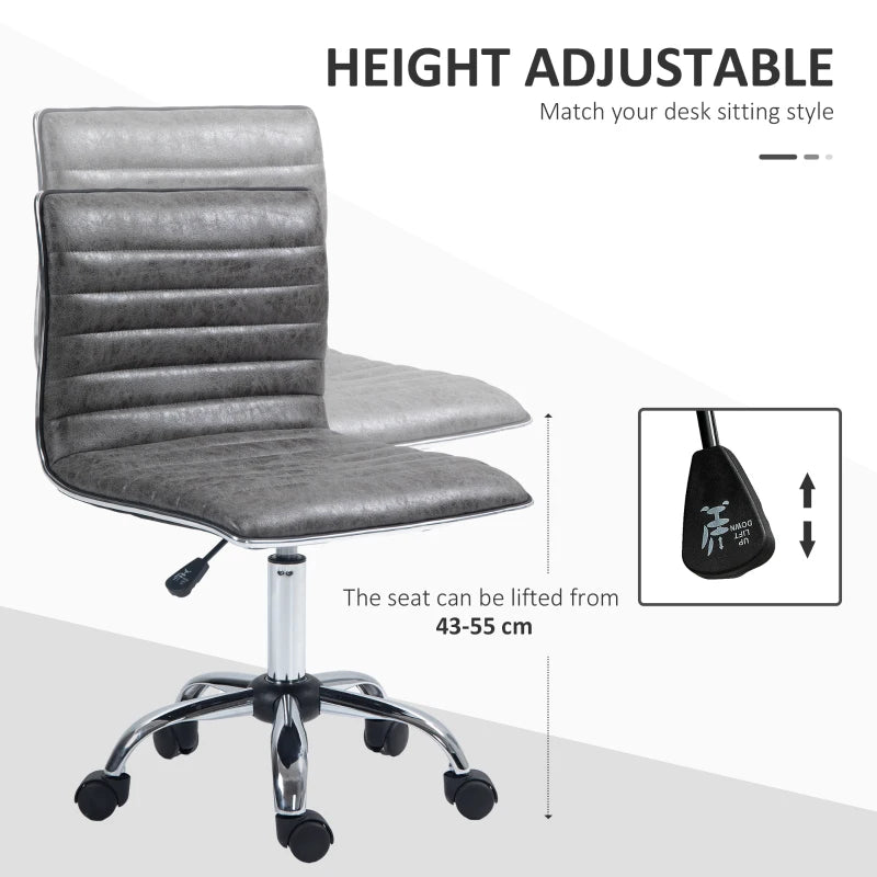 Grey Mid-Back Swivel Office Chair with Armless Design