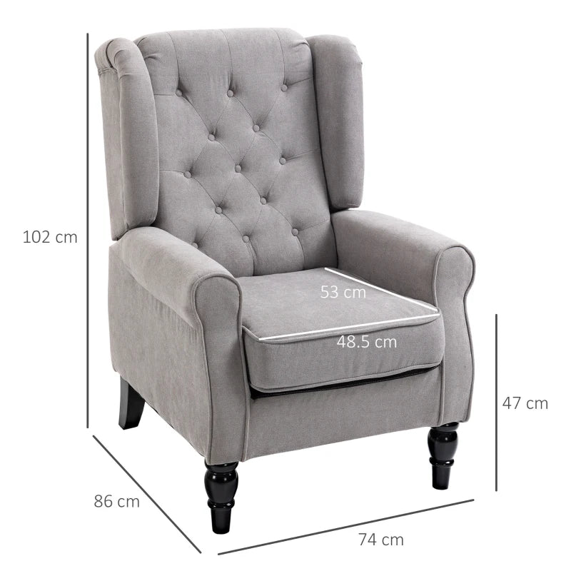 Grey Wingback Armchair with Button Tufted Design