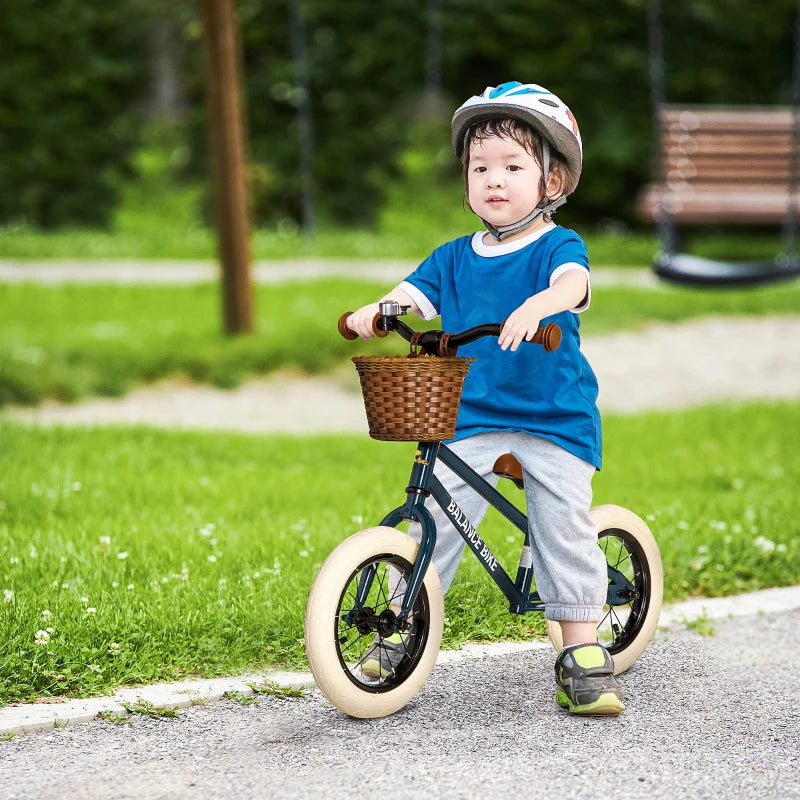 12 Inch Kids Balance Bike - Blue Toddler Training Bicycle with Rubber Tires