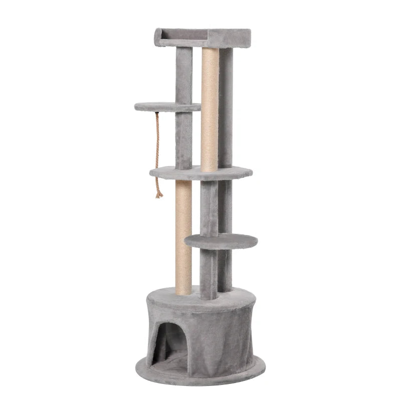 Grey Cat Tree Tower with Scratching Post and Plush Perches