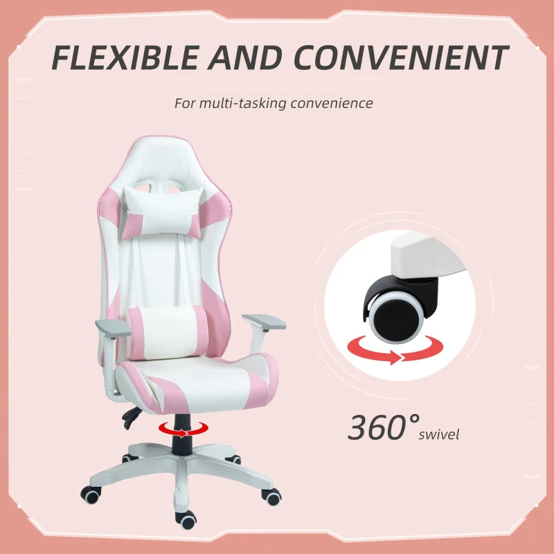 Colour Block Gaming Chair - Pink/White Faux Leather, 135° Recline