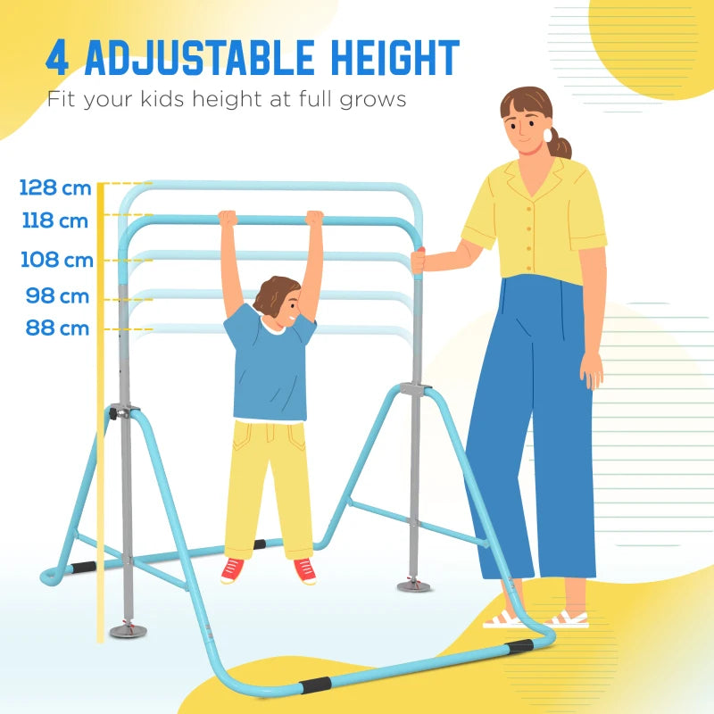 Adjustable Kids Gymnastic Bar - Foldable Horizontal Bars, Light Blue