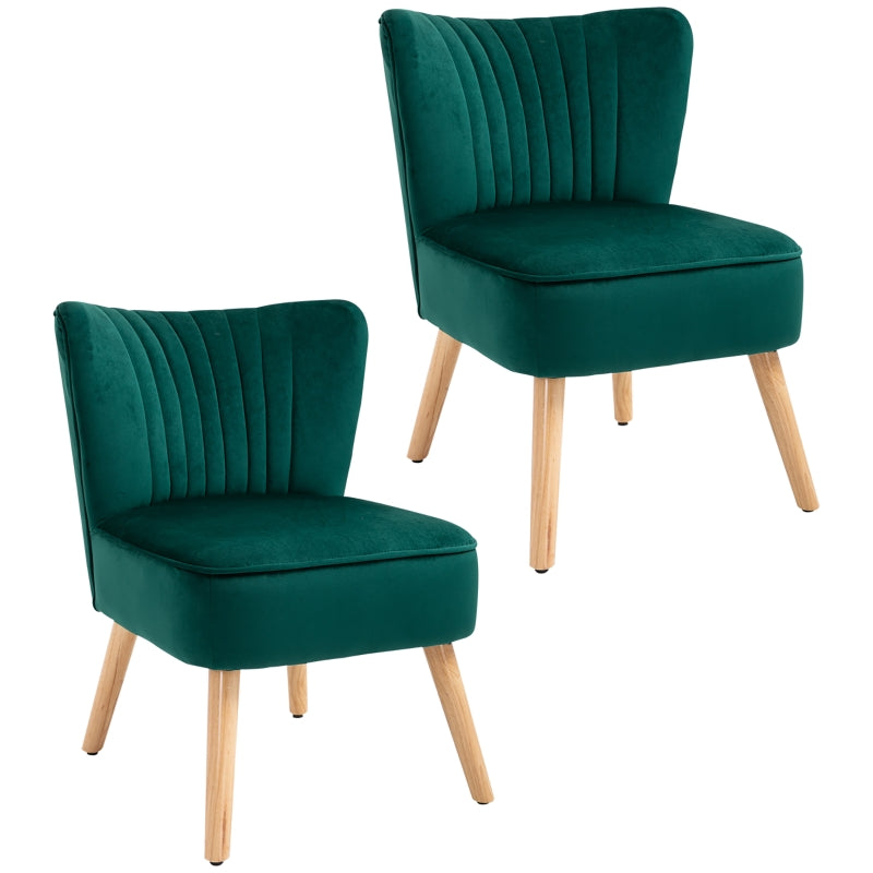 Green Velvet Tub Accent Chairs Set of 2 with Curved Back and Wood Legs