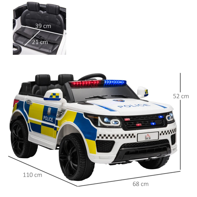 White Kids Electric Police Car with Remote Control & Lights